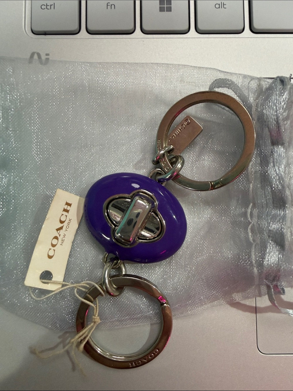 Coach Purple Enamel Turnlock Key & Card Holder Charm